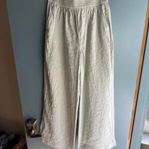 Madewell Wide Leg Pants Sage Green Smocked Waist Size M Airy Summer Trouser